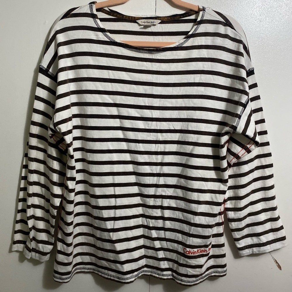 Calvin Klein Jeans Brown and White Striped Shirt